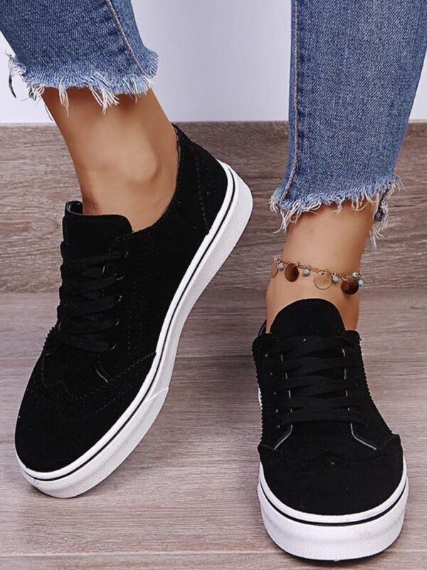Solid Round Toe Lace Up Women Casual Shoes