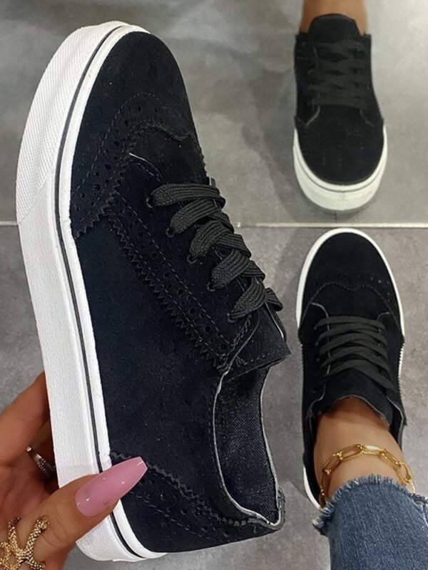 Solid Round Toe Lace Up Women Casual Shoes