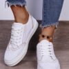Solid Round Toe Lace Up Women Casual Shoes