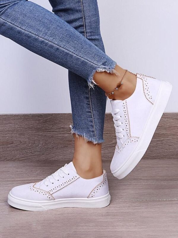 Solid Round Toe Lace Up Women Casual Shoes