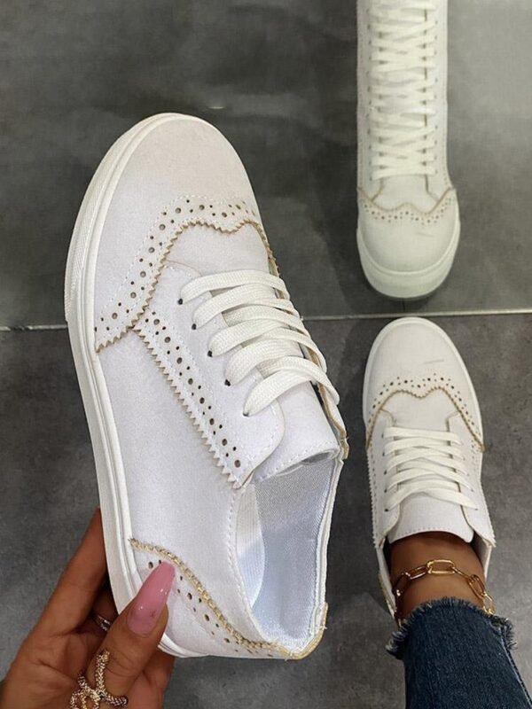 Solid Round Toe Lace Up Women Casual Shoes