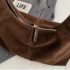 Trendy Suede Crescent Shoulder Bag Women Tote Bag Satchels Crossbody Purse Top-handle Travel College Work Tote Handbag