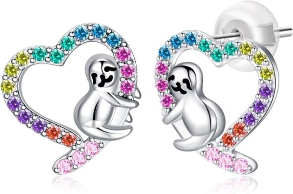 Sloth/Panda/Koala/Cat Stud Earrings for Girls Women 925 Sterling Silver Colorful Animal Heart Earring Studs for Sensitive Ears Sloth Jewelry Gifts.
