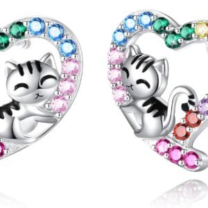 Sloth/Panda/Koala/Cat Stud Earrings for Girls Women 925 Sterling Silver Colorful Animal Heart Earring Studs for Sensitive Ears Sloth Jewelry Gifts.