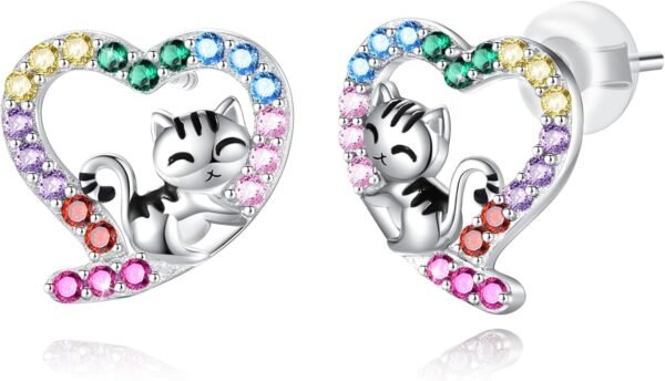 Sloth/Panda/Koala/Cat Stud Earrings for Girls Women 925 Sterling Silver Colorful Animal Heart Earring Studs for Sensitive Ears Sloth Jewelry Gifts.