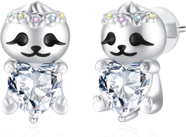 Sloth/Panda/Koala/Cat Stud Earrings for Girls Women 925 Sterling Silver Colorful Animal Heart Earring Studs for Sensitive Ears Sloth Jewelry Gifts.