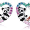 Sloth/Panda/Koala/Cat Stud Earrings for Girls Women 925 Sterling Silver Colorful Animal Heart Earring Studs for Sensitive Ears Sloth Jewelry Gifts.