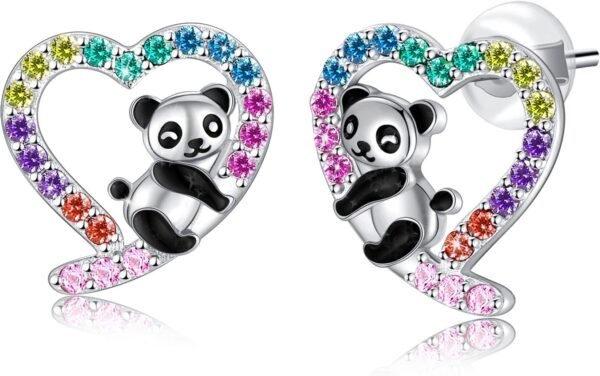 Sloth/Panda/Koala/Cat Stud Earrings for Girls Women 925 Sterling Silver Colorful Animal Heart Earring Studs for Sensitive Ears Sloth Jewelry Gifts.