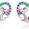 Sloth/Panda/Koala/Cat Stud Earrings for Girls Women 925 Sterling Silver Colorful Animal Heart Earring Studs for Sensitive Ears Sloth Jewelry Gifts.
