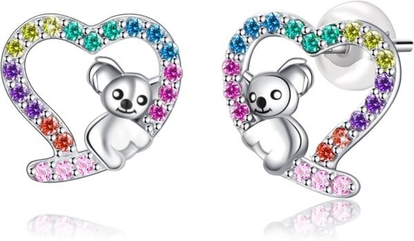 Sloth/Panda/Koala/Cat Stud Earrings for Girls Women 925 Sterling Silver Colorful Animal Heart Earring Studs for Sensitive Ears Sloth Jewelry Gifts.