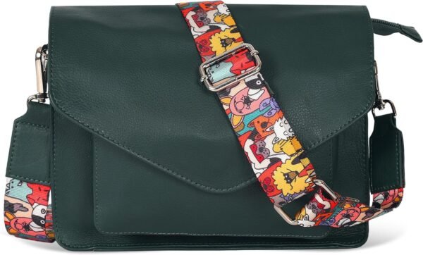 Leather Flapover Crossbody Handbag Purse for Women with Adjustable Strap & Overflap Snap Closure Tote/Bag