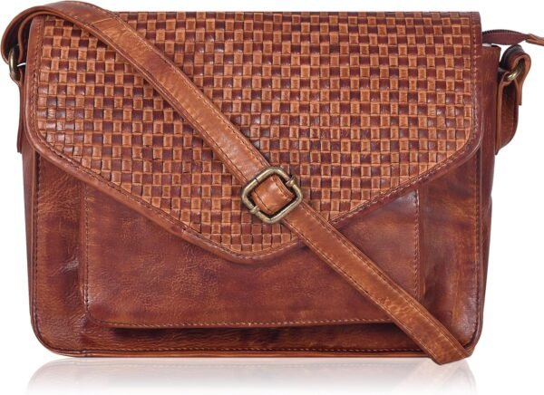 Leather Flapover Crossbody Handbag Purse for Women with Adjustable Strap & Overflap Snap Closure Tote/Bag