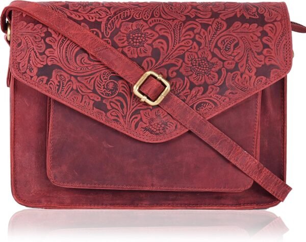 Leather Flapover Crossbody Handbag Purse for Women with Adjustable Strap & Overflap Snap Closure Tote/Bag